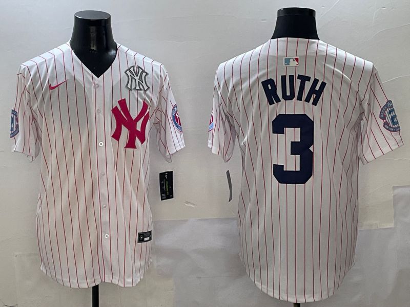 Men New York Yankees #3 Ruth White Stripe Jointly Name Nike 2025 MLB Jersey style 6->new york yankees->MLB Jersey